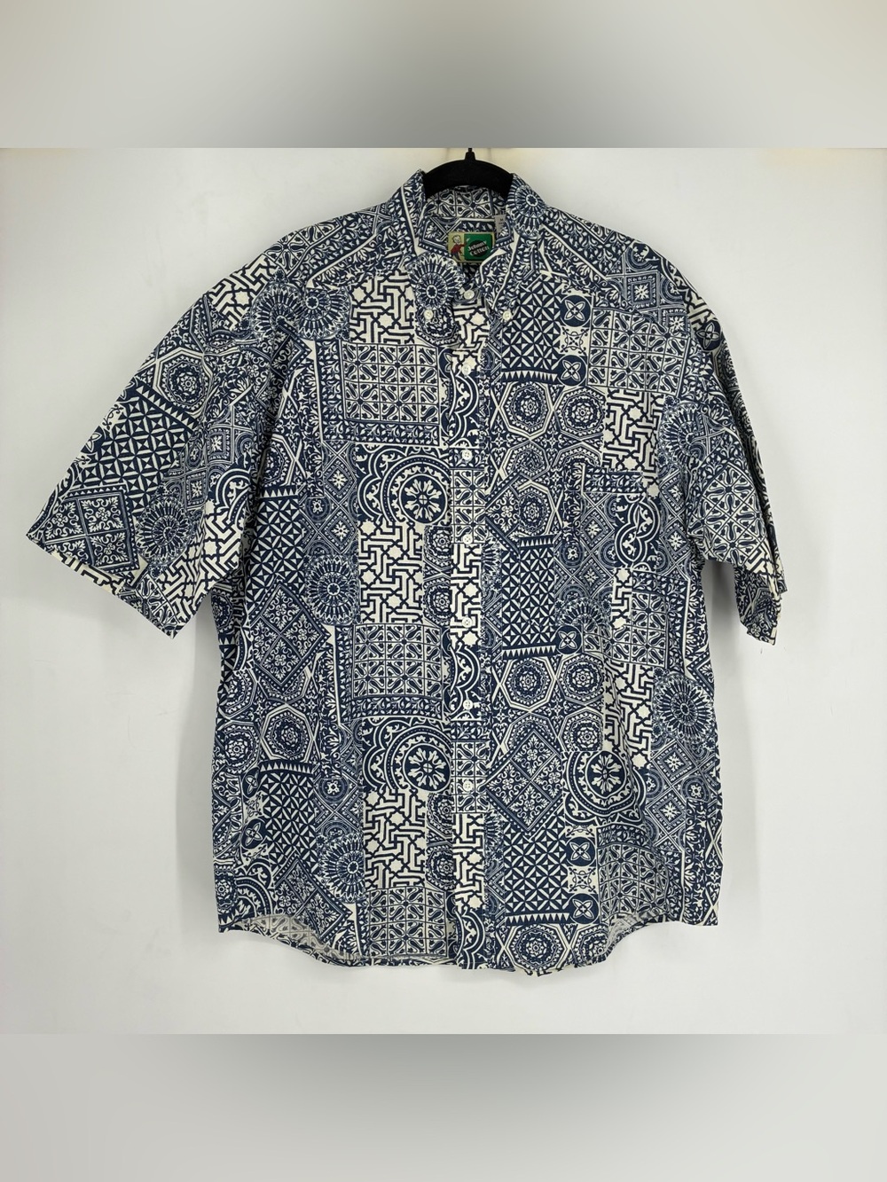 Vintage Johnny Cotton Mens Medium Blue Paisley Bandana Button Short Sleeve Shirt